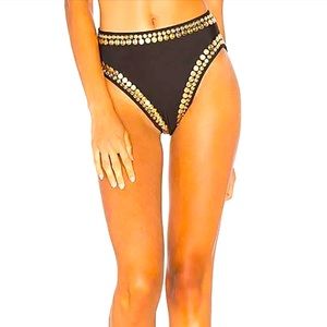 Norma Kamali Gold Stud Underwire Bottom Small. Black/Gold